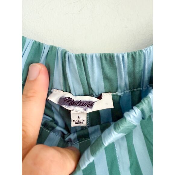 Madewell | Curved Hem Pull-On Shorts in Poplin in Bayside Stripe Cool Aqua Sz L - Picture 8 of 10